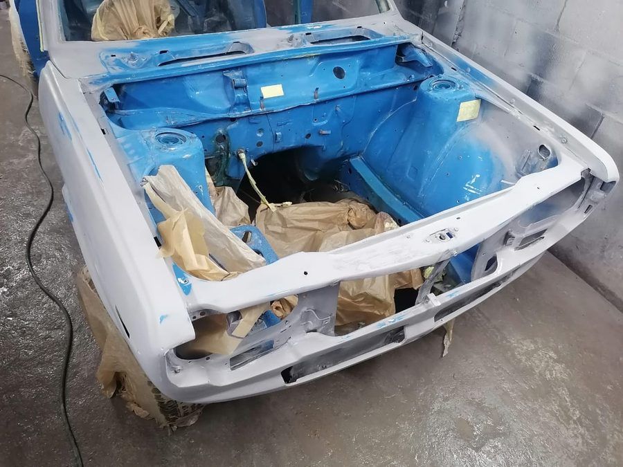 Classic restoration project, bare shell before rebuild
