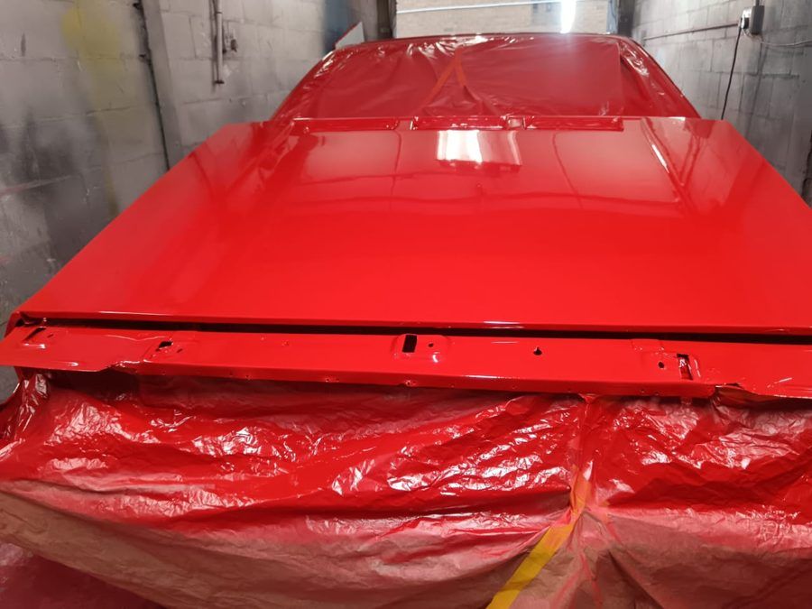 Classic Lancia in the paint booth before respray